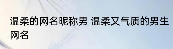 温柔的网名昵称男 温柔又气质的男生网名