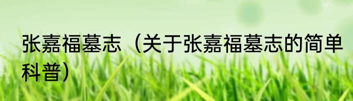张嘉福墓志（关于张嘉福墓志的简单科普）