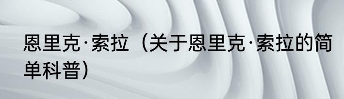 恩里克·索拉（关于恩里克·索拉的简单科普）