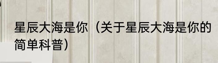 星辰大海是你（关于星辰大海是你的简单科普）