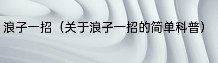 浪子一招（关于浪子一招的简单科普）