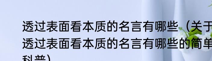透过表面看本质的名言有哪些（关于透过表面看本质的名言有哪些的简单科普）