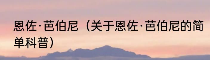 恩佐·芭伯尼（关于恩佐·芭伯尼的简单科普）