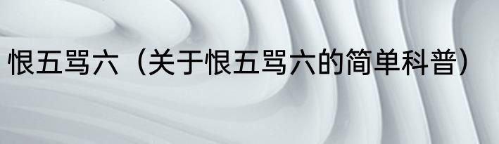 恨五骂六（关于恨五骂六的简单科普）