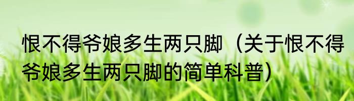 恨不得爷娘多生两只脚（关于恨不得爷娘多生两只脚的简单科普）