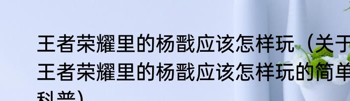 王者荣耀里的杨戬应该怎样玩（关于王者荣耀里的杨戬应该怎样玩的简单科普）