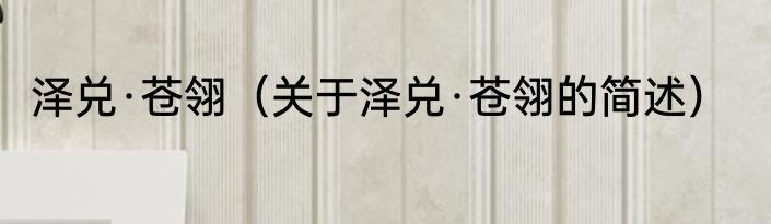 泽兑·苍翎（关于泽兑·苍翎的简述）