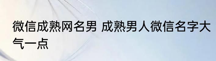 微信成熟网名男 成熟男人微信名字大气一点