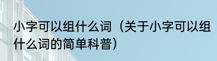 小字可以组什么词（关于小字可以组什么词的简单科普）