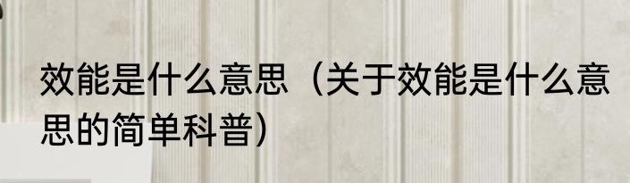 效能是什么意思（关于效能是什么意思的简单科普）