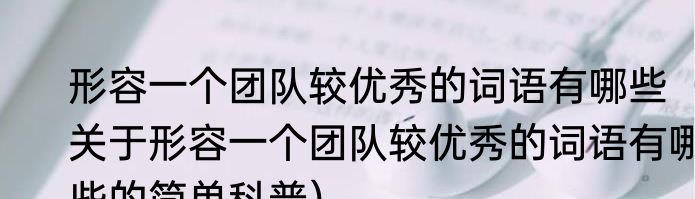 形容一个团队较优秀的词语有哪些（关于形容一个团队较优秀的词语有哪些的简单科普）