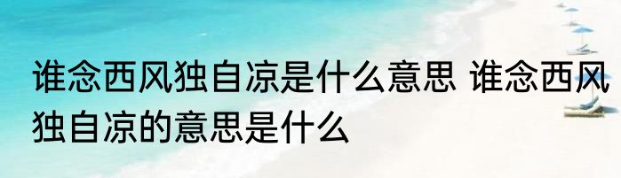 谁念西风独自凉是什么意思 谁念西风独自凉的意思是什么
