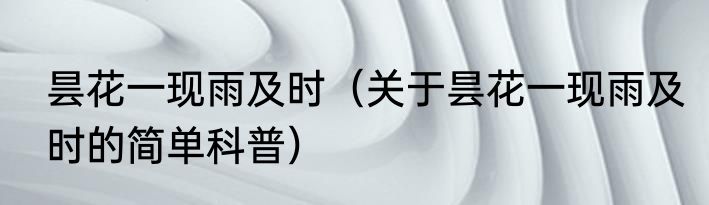 昙花一现雨及时（关于昙花一现雨及时的简单科普）