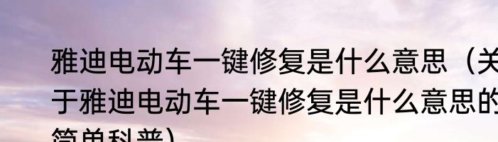 雅迪电动车一键修复是什么意思（关于雅迪电动车一键修复是什么意思的简单科普）