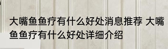 大嘴鱼鱼疗有什么好处消息推荐 大嘴鱼鱼疗有什么好处详细介绍