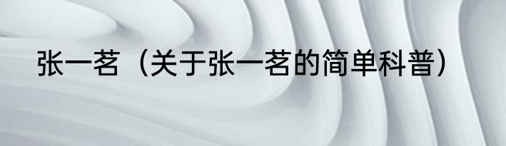 张一茗（关于张一茗的简单科普）
