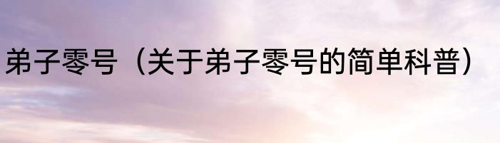 弟子零号（关于弟子零号的简单科普）