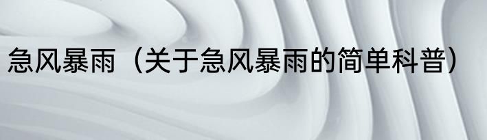 急风暴雨（关于急风暴雨的简单科普）