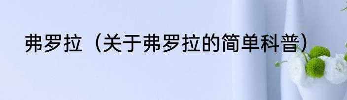 弗罗拉（关于弗罗拉的简单科普）