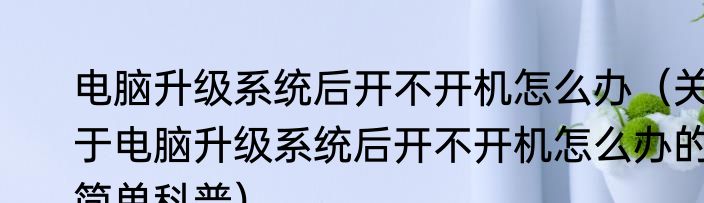 电脑升级系统后开不开机怎么办（关于电脑升级系统后开不开机怎么办的简单科普）