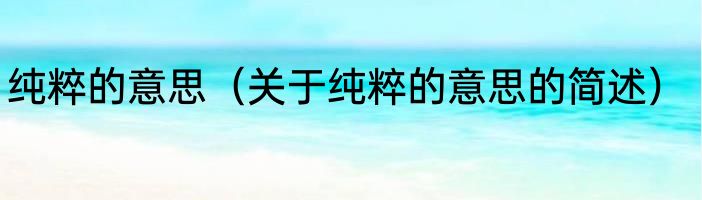 纯粹的意思（关于纯粹的意思的简述）