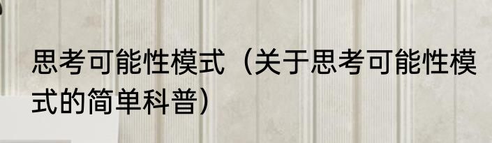 思考可能性模式（关于思考可能性模式的简单科普）