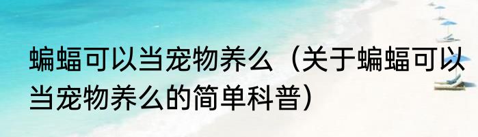 蝙蝠可以当宠物养么（关于蝙蝠可以当宠物养么的简单科普）