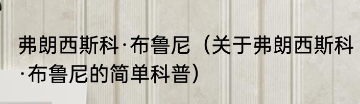 弗朗西斯科·布鲁尼（关于弗朗西斯科·布鲁尼的简单科普）