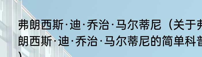 弗朗西斯·迪·乔治·马尔蒂尼（关于弗朗西斯·迪·乔治·马尔蒂尼的简单科普）