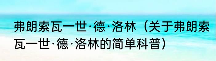 弗朗索瓦一世·德·洛林（关于弗朗索瓦一世·德·洛林的简单科普）