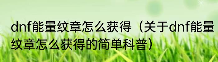 dnf能量纹章怎么获得（关于dnf能量纹章怎么获得的简单科普）