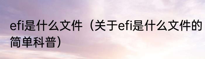 efi是什么文件（关于efi是什么文件的简单科普）