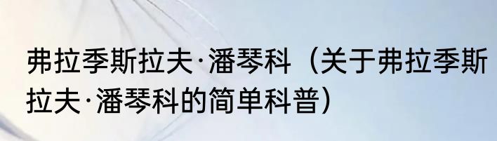 弗拉季斯拉夫·潘琴科（关于弗拉季斯拉夫·潘琴科的简单科普）