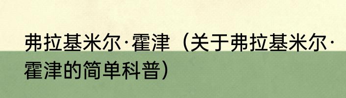 弗拉基米尔·霍津（关于弗拉基米尔·霍津的简单科普）