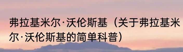 弗拉基米尔·沃伦斯基（关于弗拉基米尔·沃伦斯基的简单科普）