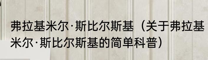 弗拉基米尔·斯比尔斯基（关于弗拉基米尔·斯比尔斯基的简单科普）
