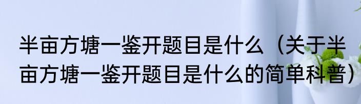 半亩方塘一鉴开题目是什么（关于半亩方塘一鉴开题目是什么的简单科普）