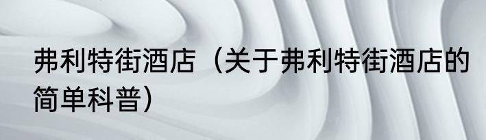 弗利特街酒店（关于弗利特街酒店的简单科普）