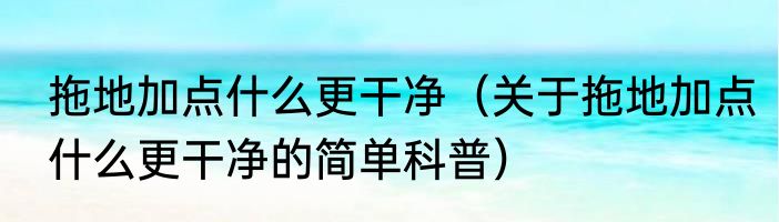 拖地加点什么更干净（关于拖地加点什么更干净的简单科普）