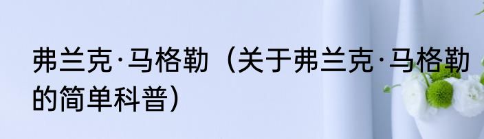 弗兰克·马格勒（关于弗兰克·马格勒的简单科普）