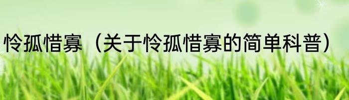 怜孤惜寡（关于怜孤惜寡的简单科普）