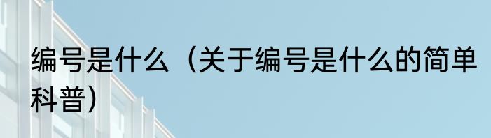 编号是什么（关于编号是什么的简单科普）