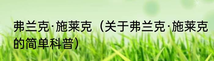 弗兰克·施莱克（关于弗兰克·施莱克的简单科普）