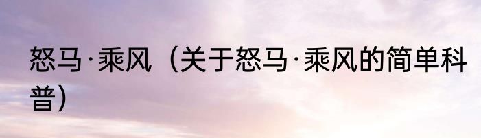 怒马·乘风（关于怒马·乘风的简单科普）
