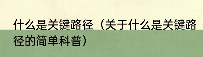 什么是关键路径（关于什么是关键路径的简单科普）