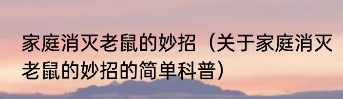 家庭消灭老鼠的妙招（关于家庭消灭老鼠的妙招的简单科普）