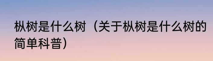 枞树是什么树（关于枞树是什么树的简单科普）