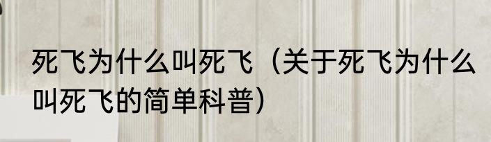 死飞为什么叫死飞（关于死飞为什么叫死飞的简单科普）