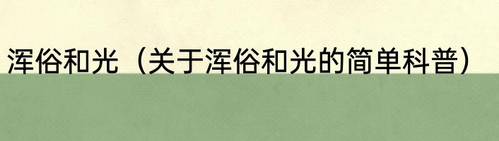 浑俗和光（关于浑俗和光的简单科普）