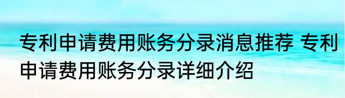 专利申请费用账务分录消息推荐 专利申请费用账务分录详细介绍